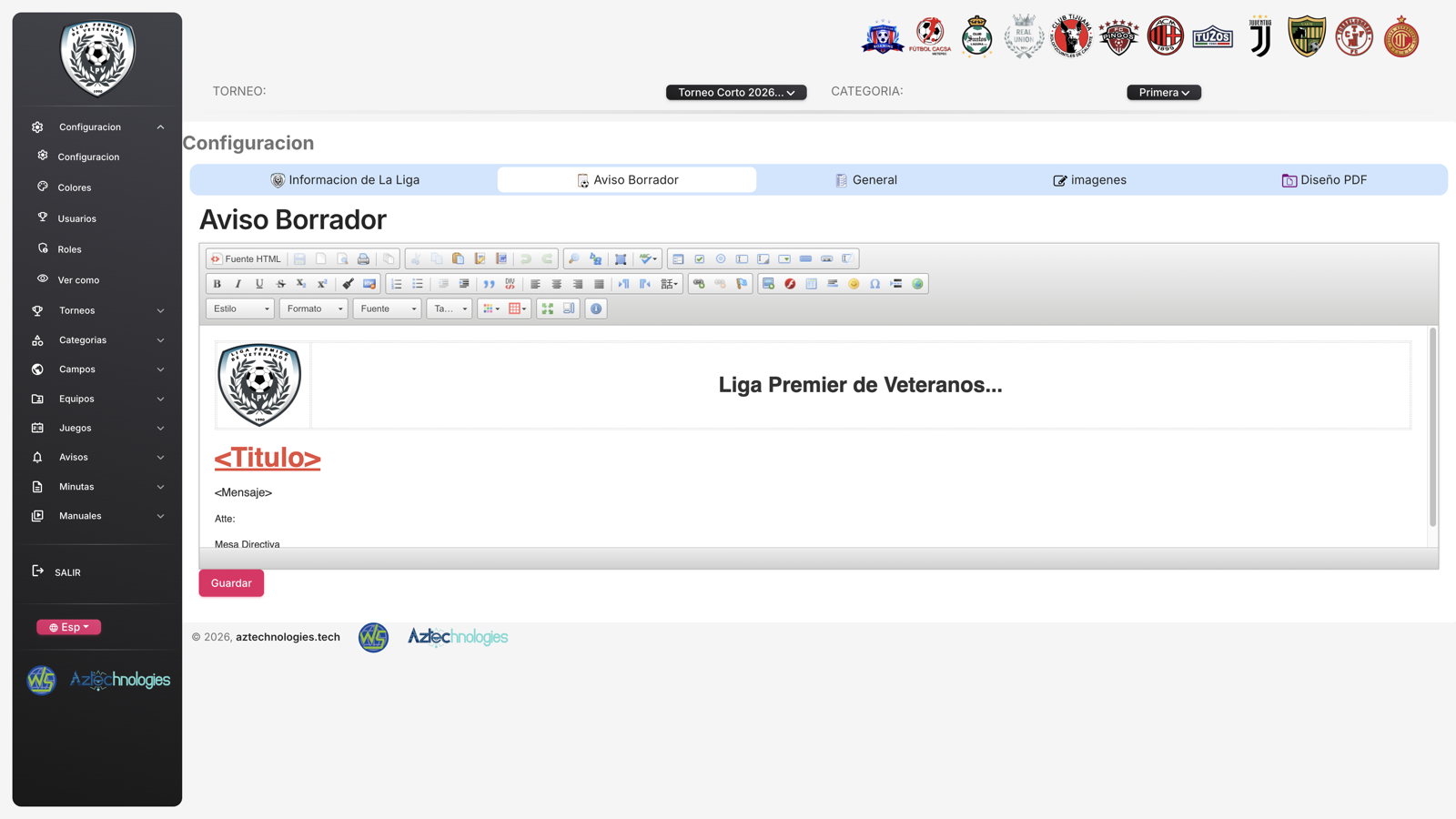Configuración — Aviso borrador